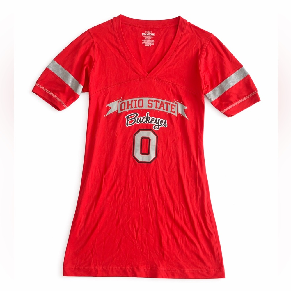 Pro Edge Red V-Neck Tee Ohio State Buckeye Sequined Y2K Athletic Stretch Top